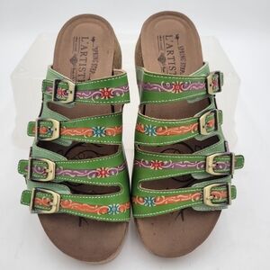 L'artise Spring Step Too Cool Green Sandals Size 39/8.5 Hook and Loop Leather